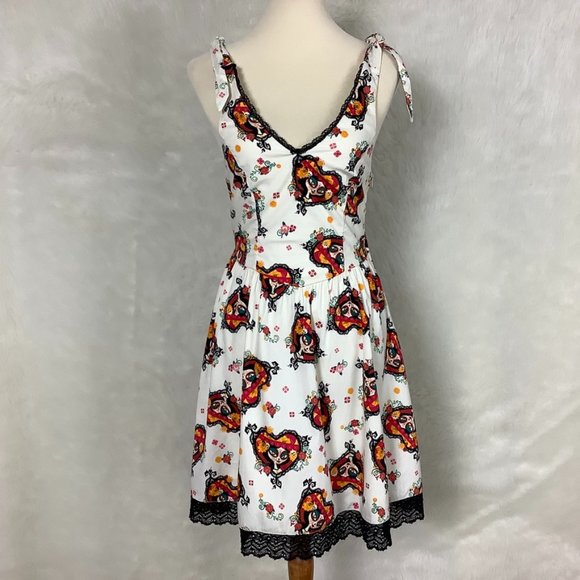 Vintage 90s Hot Topic Book Of Life Dias De Los Muertos Halter Dress S - Picture 1 of 6